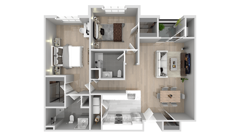 Floor plan for 2 beds, 2 baths, 1300 sqft